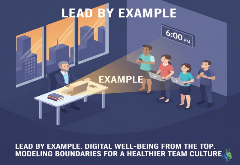 Illustration of a chart showing 'Employee Wellness' metrics (energy, focus) trending upwards, while 'Time Online' trends downwards, symbolizing measuring quality over activity.